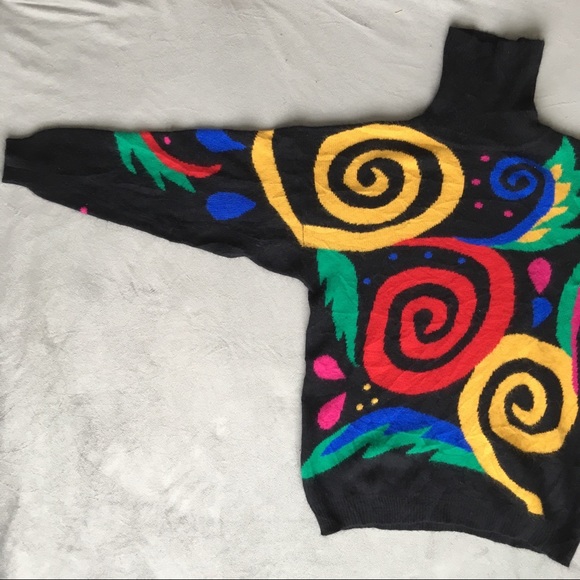 90’s VTG Angora Lambswool Colorful Turtleneck - Picture 2 of 8